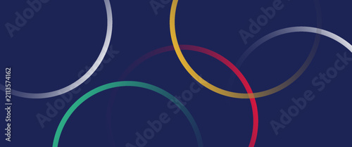 Abstract colorful overlapping circles on dark blue background, vector illustration