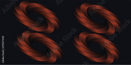 Abstract luxury background with dynamic 3D copper line spiral shapes and premium metallic bronze wave curves on dark backdrop for elegant tech banner and corporate presentation