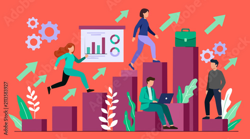 Foto Business people climbing career ladder and achieving goals, teamwork for growth