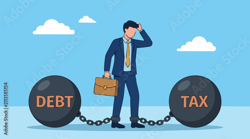 Quadro su tela Businessman Stressed by Debt and Tax Financial Burdens Concept