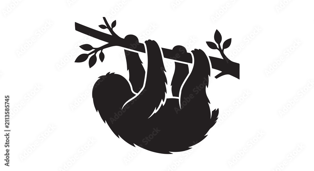Fototapeta premium Hanging sloth on branch black silhouette animal