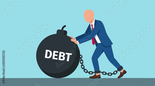 Cuadro en lienzo Businessman struggling with the burden of debt and financial problems