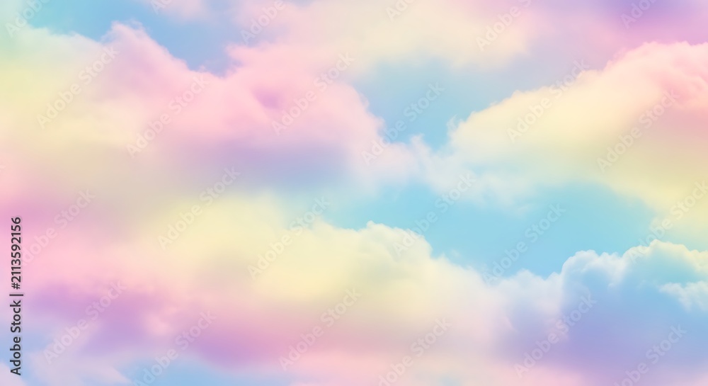 Obraz premium Pastel colored clouds floating gracefully through the bright sky featuring soft dreamy tones and beautiful ethereal light for whimsical artistic projects