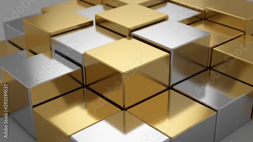 3D Abstract Geometric Cubes Animation: Gold and Silver