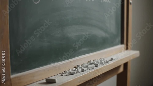 Vintage Blackboard with Chalk Pieces and Eraser - School Education Concept