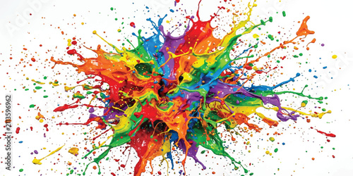 Abstract rainbow color burst with dramatic splashes and vibrant visual impact.