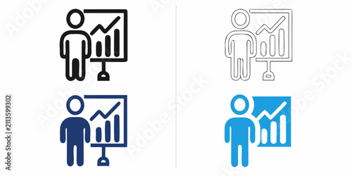 Foto Presenter With Chart Icon Flat Vector Illustration In Multiple Colors
