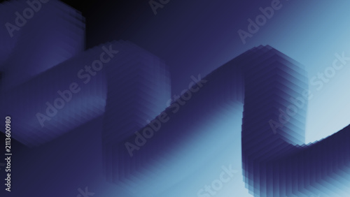 Abstract dark blue background with dynamic stepped geometric wave tube shape.