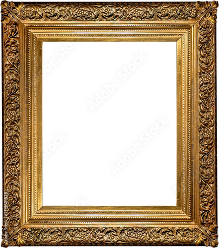 Old gold frame on white surface