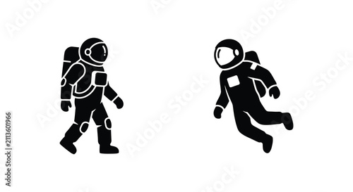 Foto Astronaut figures in two poses a black silhouette against a white background sil