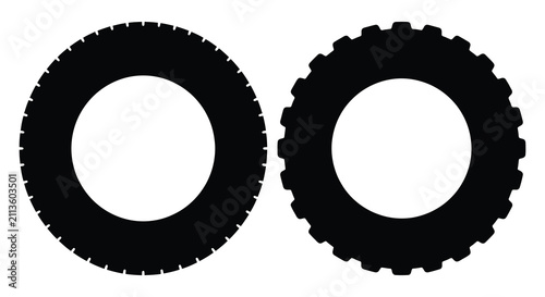 Two tire silhouettes with differing tread patterns against a white background silhouette tyre wheel rubber automotive