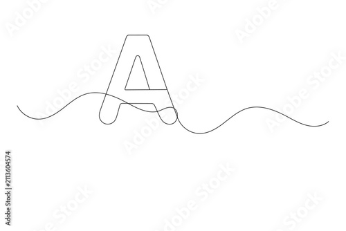 Letter A: continuous line art vector drawn with a modern minimalist aesthetic on a white background
