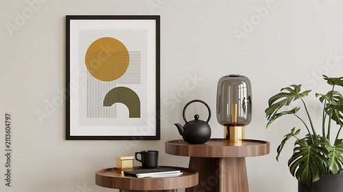 Minimalist modern interior design with geometric wall art and home decor