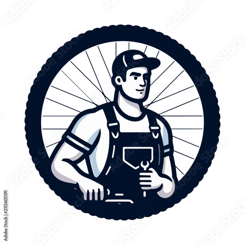 Bicycle Mechanic Logo Design Vector