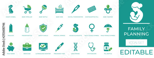Quadro su tela Family Planning Glyph Icons, Maternity Healthcare, Pregnancy Test, Birth Control