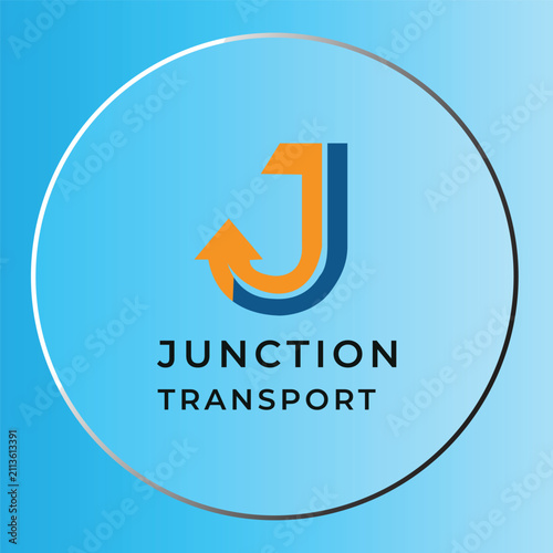 Junction transport logo template design with letter J arrow icon