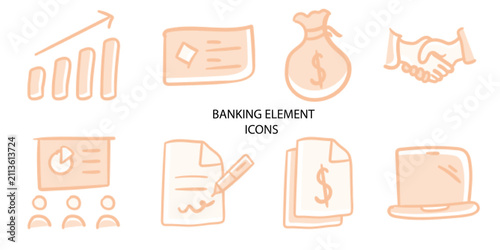 Set of 08 outline Banking Element icons. Banking Line icons set. Vector illustration.