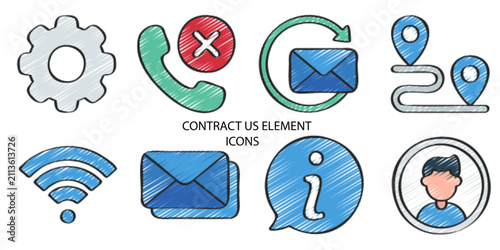 Set of 08 outline Contract Us Element icons. Contract Us Line icons set. Vector illustration.