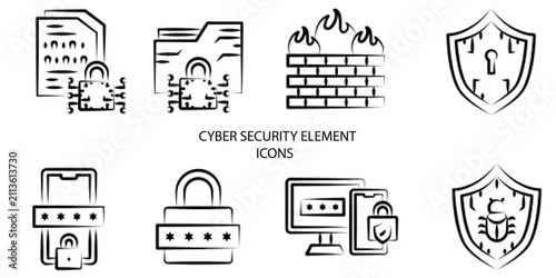 Set of 08 outline Cyber Security Element icons. Cyber Security Line icons set. Vector illustration.
