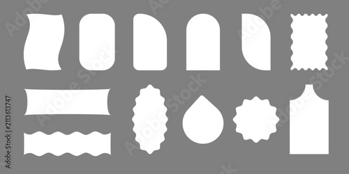 Set vector abstract geometric text frames and vector shape speech bubbles, white blank price tags and decorative label sticker silhouettes collection