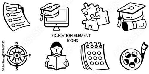 Set of 08 outline Education Element icons. Education Line icons set. Vector illustration.