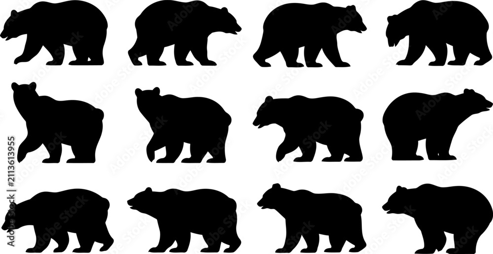 Fototapeta premium Set of bear silhouettes