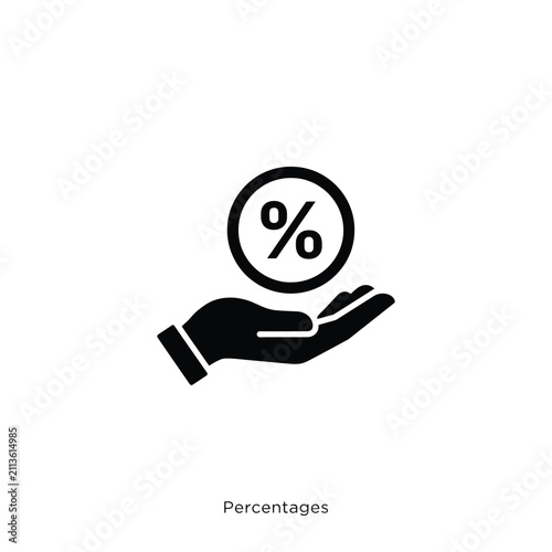 Percentage sign held in a hand a black silhouette icon on a white background percent percentile proportions ratio statistics