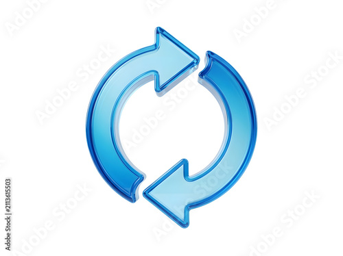 3d render of blue glossy refresh or reload icon isolated on transparent background