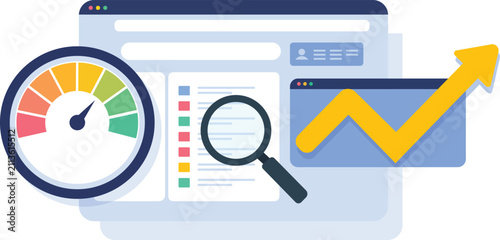 Website Performance Analytics Dashboard SEO Audit Flat Vector Illustration