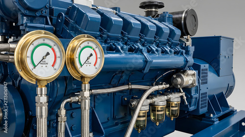 Industrial Blue Diesel Generator Engine Block with Dual Pressure Gauges