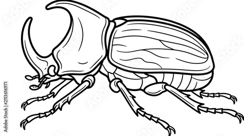 Minimalist Black and White Line Drawing of a Stylized Beetle with Prominent Antennae and Shell with high quality professional line art symbols for modern creative design and digital branding projects