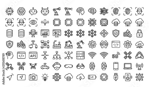 Obraz na płótnie Technology AI Biometric Outline Icons Editable Stroke Digital Innovation Vector