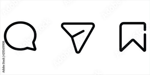 Three social media icons for comment, share, and save on a white background vector illustration