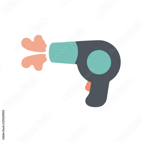 Stylized Hair Dryer Blowing Coral Pink Air - Flat Design Icon