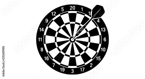 Black and white dartboard with dart stuck in section 4