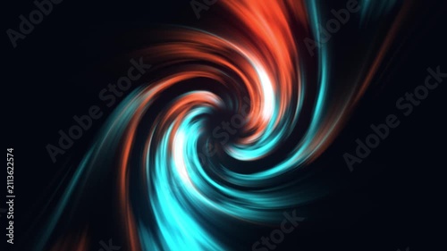 Abstract swirling light trails motion graphics background with neon orange with against deep black