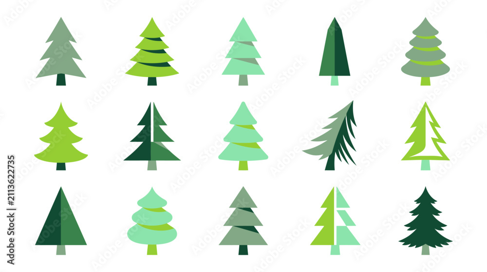 Obraz premium Christmas Tree Flat Icon Set Vector Illustration