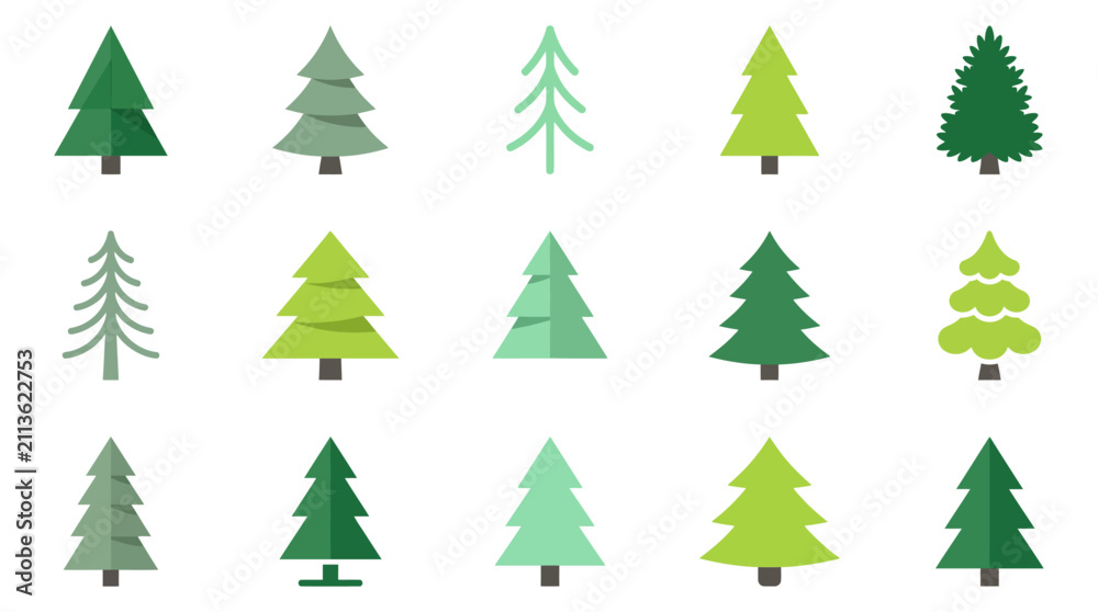 Obraz premium Christmas Tree Icon Set Flat Vector Illustration