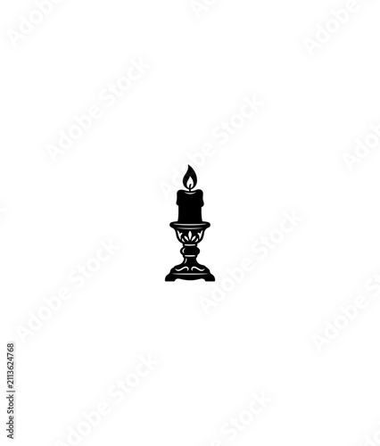 Black and White Candle on Stand Vector Illustration