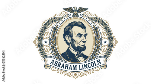 Cuadro en lienzo Vintage style emblem featuring the portrait of Abraham Lincoln with decorative frame and eagle
