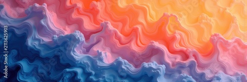Vivid Liquid Marble Swirl In Fiery Coral And Deep Navy, Coral Pink, Golden Yellow And Navy Blue, Perfect for Music Album Cover Art, Event Poster Design And Abstract Wall Art Print