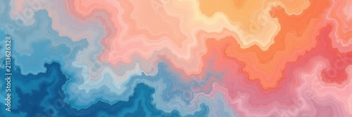 Abstract Watercolor Sky In Peach Orange And Ocean Teal, Peach Orange, Cream And Teal Blue, Perfect for Wellness Spa Branding, Sunset Sky Art Print And Website Banner Background