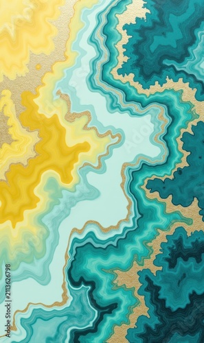 Vertical Agate Marble In Turquoise And Golden Yellow, Turquoise Teal, Golden Yellow And Cream, Perfect for Luxury Packaging Design, Jewelry Branding And Spa Wellness Background