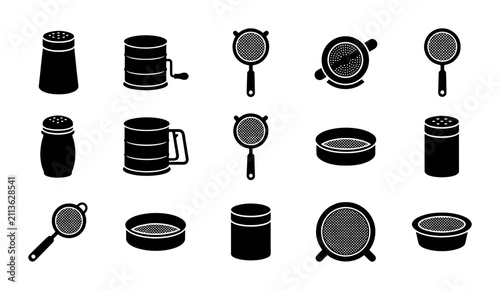 Foto Kitchen Sieve and Sifter Icons, Baking Utensil Vector Set, Culinary Tool Collect