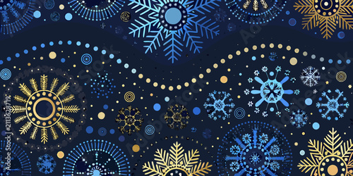 Snowflake pattern with circular elements vector illustration on dark background