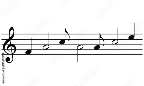 Obraz na płótnie Musical staff with a treble clef and a sequence of black musical notes arranged