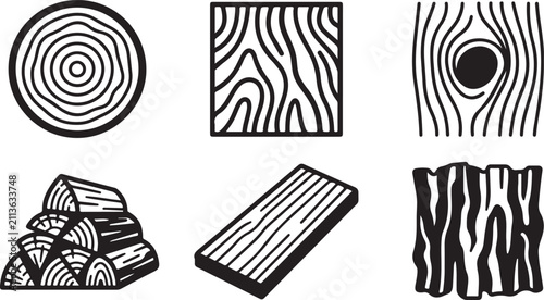 Obraz na plátně Six different wood grain and cross-section textures illustration Vector