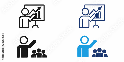 Foto Presenter With Graph Icon In Four Color Variations