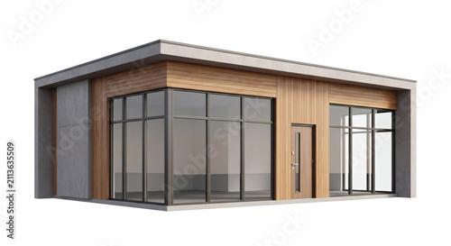 Modern Modular Building Isolated on Solid Black Background