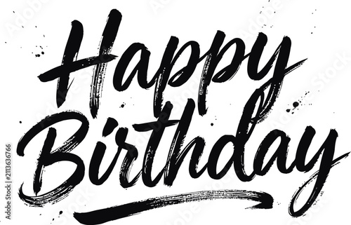 Happy Birthday brush lettering. Hand written calligraphy text for greeting cards.